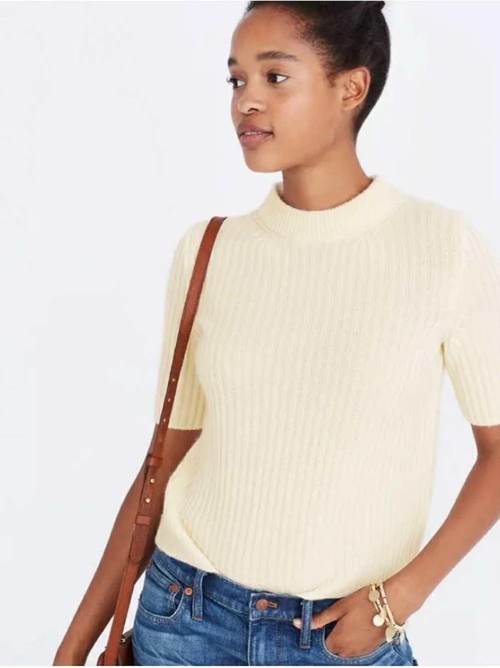 Madewell Cream Ribbed Short-Sleeve Sweater
